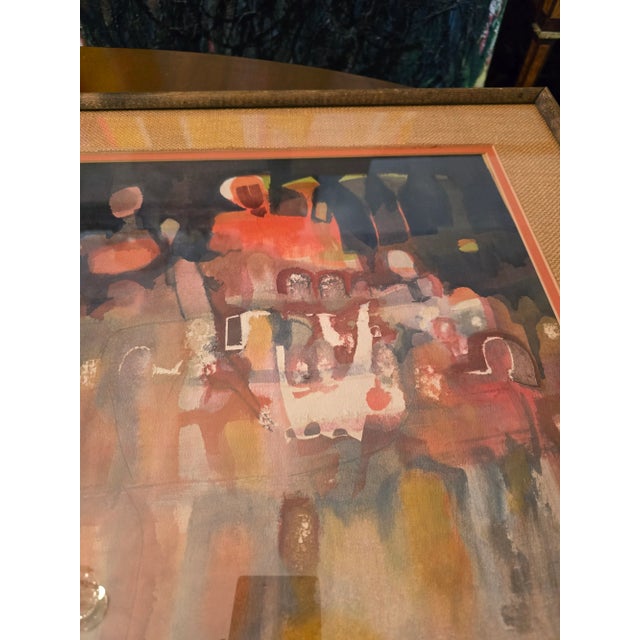 A very fine and rare vintage original signed mid century modern water color painting . Masterfully painted in an...