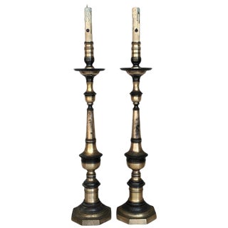 20th Pair of Spanish Renaissance Style Bronze Pricket Floor Lamps, Torchères For Sale