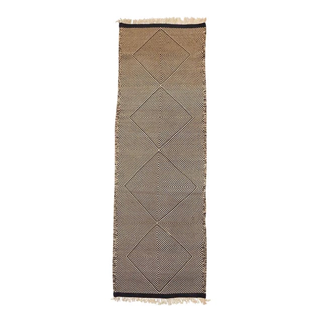 Black and Sand Tan Flatweave Zanafi Moroccan Wool Runner (Made-To-Order) 2'6" X 10' For Sale