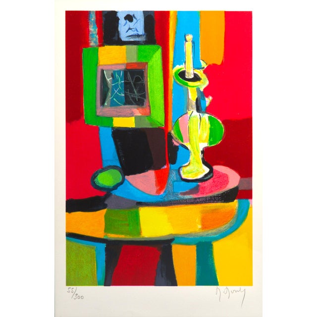Marcel Mouly (French, 1918–2008), "La Lampe à Pétrole," (or the Kerosene/Oil Lamp), original color lithograph on paper,...