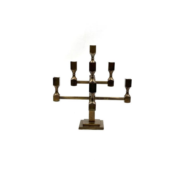 1990s Modern Brass Sculptural 9-Light Candelabra by Lars Bergsten for Gusum, Sweden, 1992 For Sale - Image 5 of 15