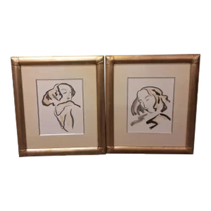 1970s Pair Of Art Deco Jay Spectre Watercolors Housed in Original Silver Gilt Frames