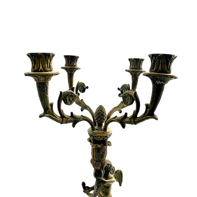 Stone Late 20th Century Bronze Cherub Candelabra Pair on Marble Bases, Empire Style, 21.2"h For Sale - Image 7 of 10