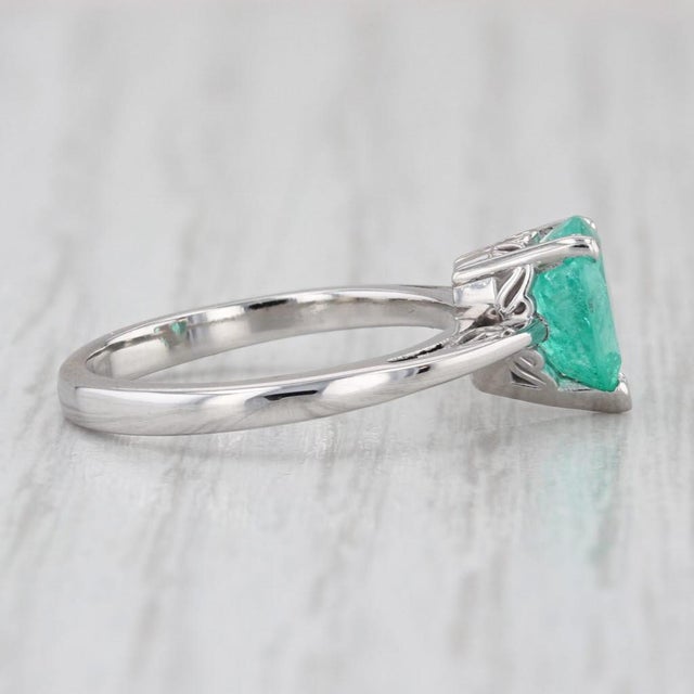 0.65ct Emerald Pear Solitaire Ring 14k White Gold Size 5 Engagement For Sale - Image 4 of 8