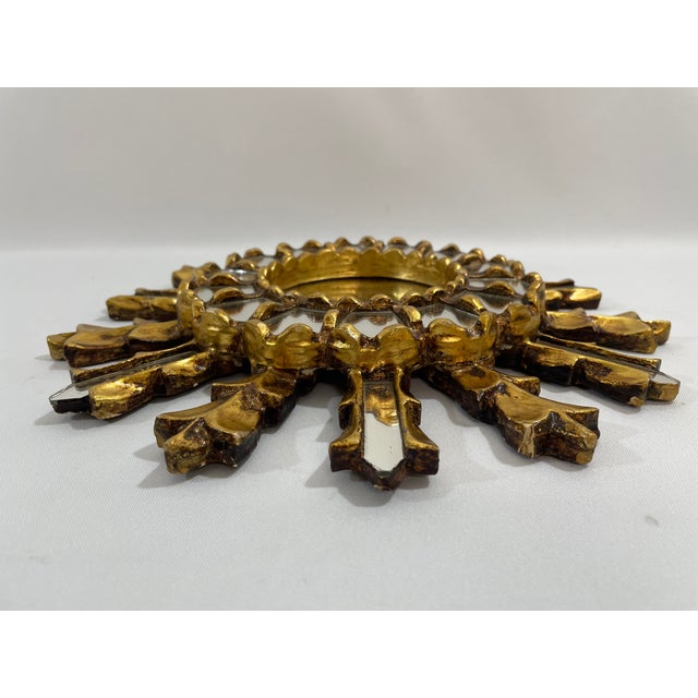 Mid 20th Century 12" French Giltwood Sunburst Mirror With Mirror Inlays For Sale - Image 9 of 17