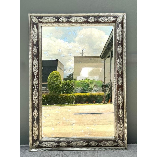 Vintage Moroccan Ornate Wood and Metal Mirror For Sale - Image 15 of 15