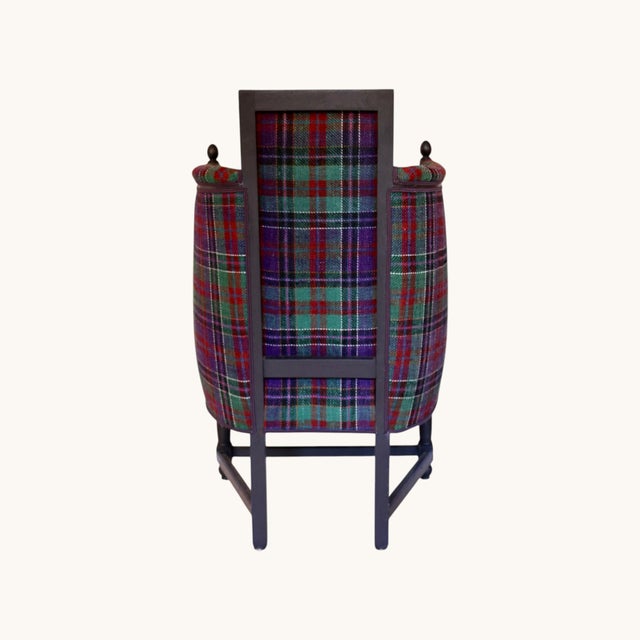 19th Century Large Antique Armchair with High Armrests in Tartan Fabric, 1890s For Sale - Image 5 of 13