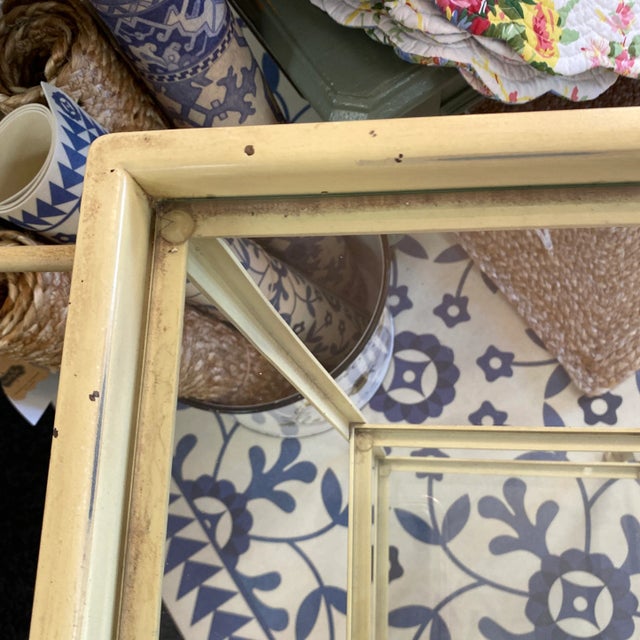 Cream Metal Glass Shelf Side Tables - A Pair For Sale - Image 8 of 11