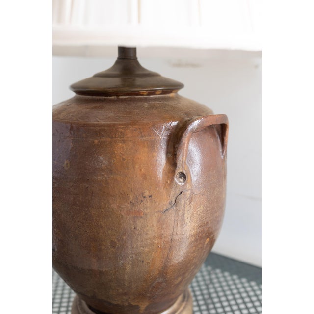Vintage Stone Jar Table Lamp With New Shade For Sale In Houston - Image 6 of 7