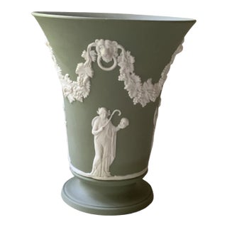 Wedgwood Sage Green Jasperware Urn Vase - The Graces c.1930s For Sale
