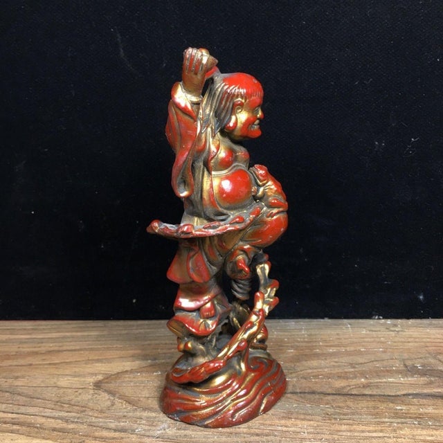 Vintage Solid Bronze Liu Hai Playing With Golden Toad Statue, Wealth Attracting Figurine For Sale In Los Angeles - Image 6 of 9