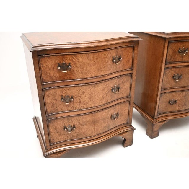 Brown Antique Burr Walnut Bedside Chests, 1930, Set of 2 For Sale - Image 8 of 10