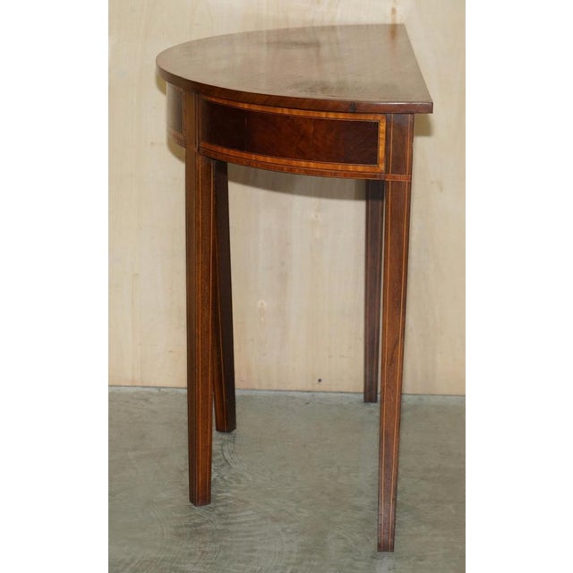 Victorian Hardwood & Walnut Demi Lune Half Moon One Drawer Console Table by Charles & Ray Eames For Sale - Image 14 of 18