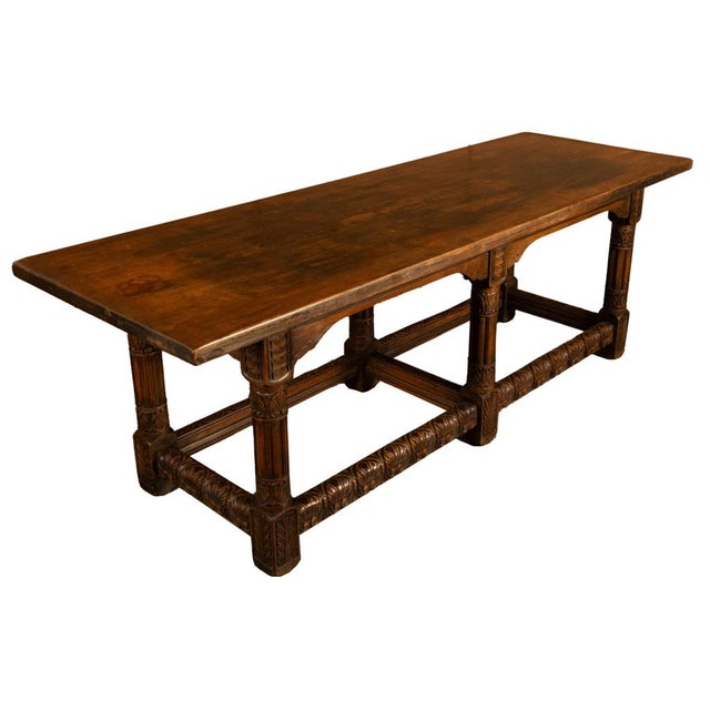 Traditional Arge Antique Renaissance Carved Walnut Refectory Dining Table by Kittinger 1915 For Sale - Image 3 of 18