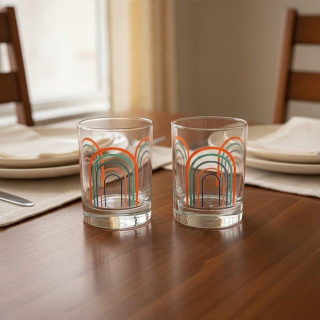 Vintage 1990s Fiesta Rainbow Arches Drinking Glasses-Set of 2-Retro Tumblers- For Sale - Image 9 of 11
