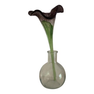 Hand Blown Murano Style Purple Flower With Straight Stem (not Including vase) For Sale