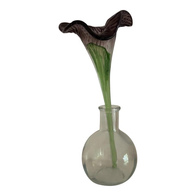 Hand Blown Murano Style Purple Flower With Straight Stem (not Including vase) For Sale