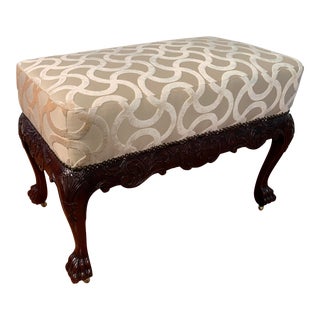Baker Furniture Mahogany Ottoman Covered in Clarence House Velvet For Sale