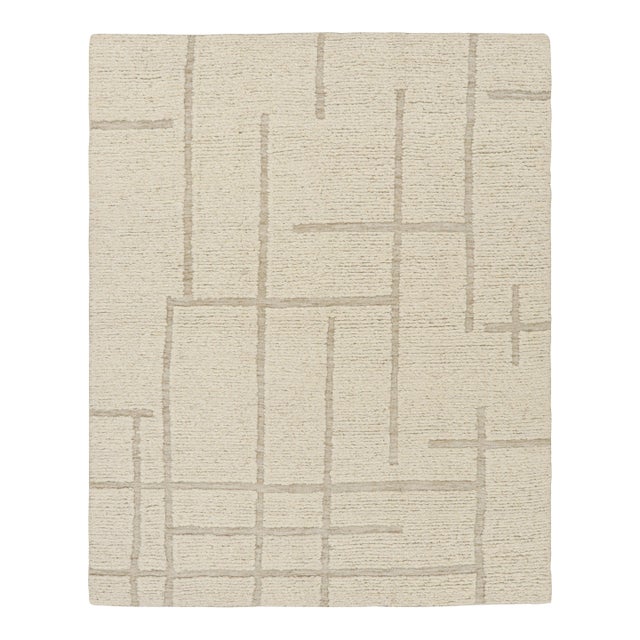 Rug & Kilim’s Modern Rug with Cream High-Low Geometric Patterns - 8x10 For Sale