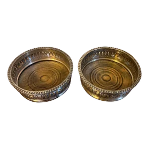 Antique 19th Century English Regency Old Sheffield Silver Plate on Copper Wine Coasters - a Pair