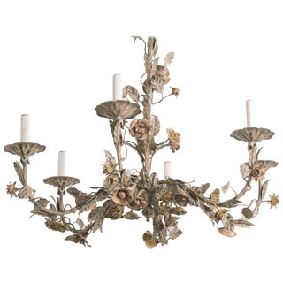 1960s Italian Tole Floral Chandelier For Sale