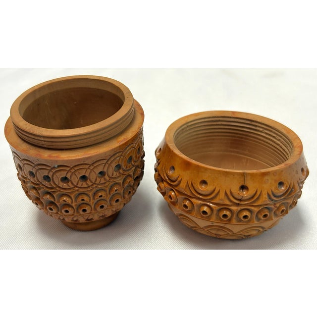 19th Century Victorian Corozo Egg Rosary Case/ Threaded & Pierced Wood Box For Sale - Image 12 of 13