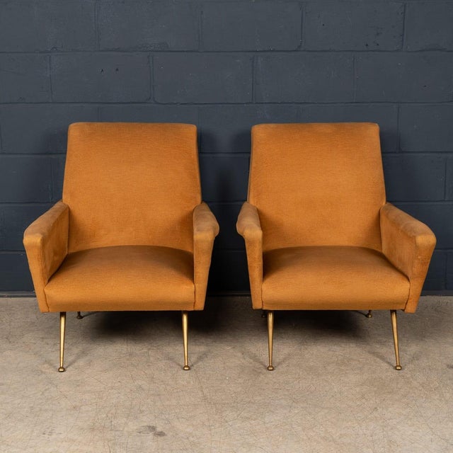 Vintage Italian Lounge Chairs in Ochre Velvet, 1960, Set of 2 For Sale - Image 3 of 18