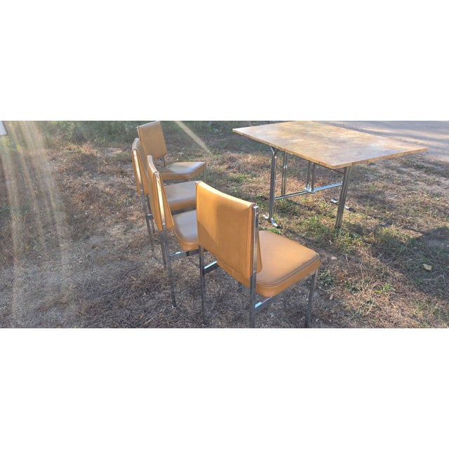1970s Mid-Century Modern Chrome & Faux-Burl Formica Gateleg Folding Dining Set - 5 Pieces For Sale - Image 5 of 18