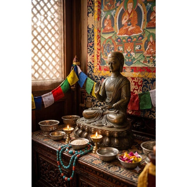 Religious Antique Bronze Tibetan Teacher Tsongkhapa Statue For Sale - Image 3 of 16