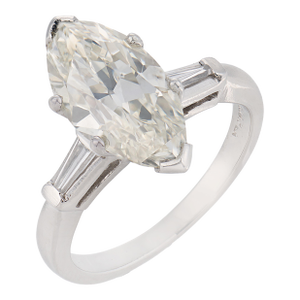 1930s Art Deco Gia 3.19 Carat Old Cut Marquise Diamond Platinum Engagement Ring, Size 4.25