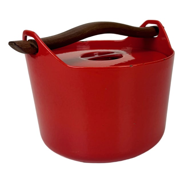 Red Enamel and Cast Iron Pot by Timo Sarpaneva for Rosenlew of Finland, 1960s For Sale