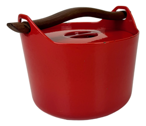 Red Enamel and Cast Iron Pot by Timo Sarpaneva for Rosenlew of Finland, 1960s
