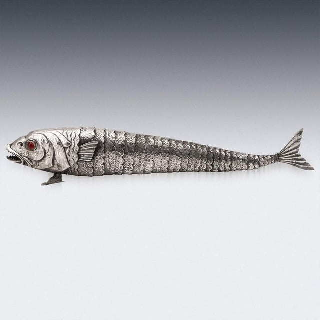 Vintage Mexican Novelty Articulated Fish in Alpaca Silver, 1950s For Sale - Image 4 of 17