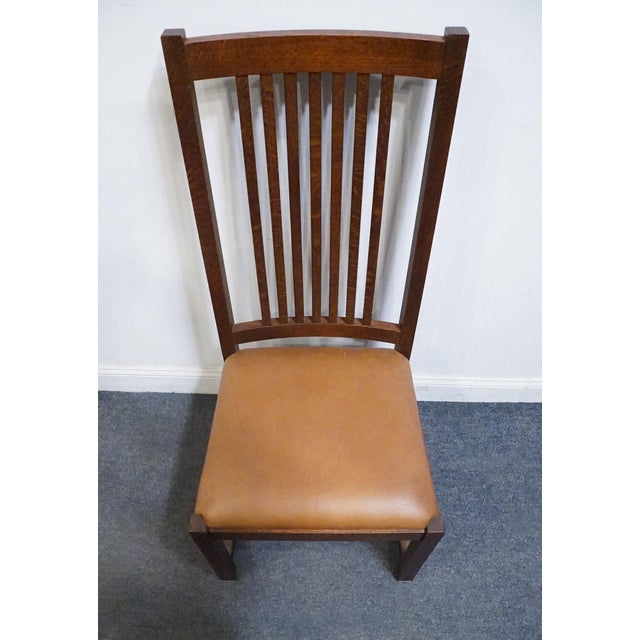 Brown Canadel Furniture Solid Oak Mission Style Arts & Crafts Dining Side Chair W. Leather Seat 80110 - Made in Canada For Sale - Image 8 of 11