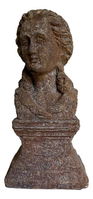 Neoclassical Style Cast Stone Female Bust With Weathered Terracotta Finish