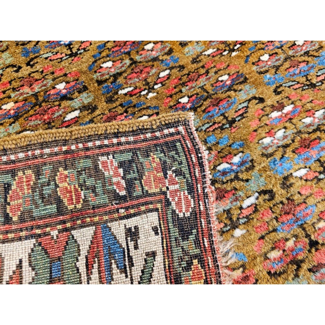 Persian Vintage Persian Kurdish Camelhair Runner Rug, Hand-Knotted Wool, Allover Pattern, 4x14, Camelhair & Ivory For Sale - Image 3 of 18