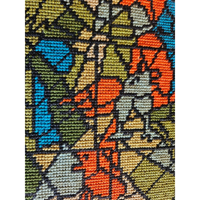 Vintage Cross Stitch Needlepoint Stained Glass Window, Beautifully Framed, MCM