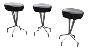 Chrome Frame Stools with Black Seats, 1970s, Set of 3
