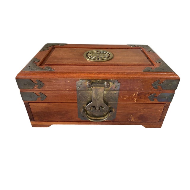 Asian Vintage Asian Wood & Brass Jewelry or Storage Box 12" W For Sale - Image 3 of 8