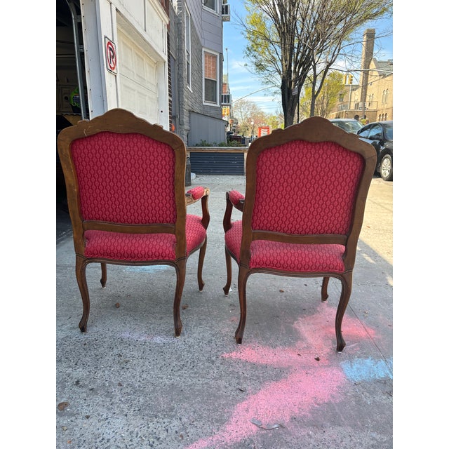 Vintage French Louis XV Style Armchairs | Pair Vintage Accent Chairs | Upholstered Bergere Chairs | Carved Wood Living Room Seating For Sale - Image 11 of 11