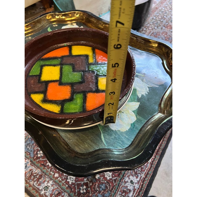 Vintage Wooden and Ceramic MCM Large Ashtray With Tile Design For Sale - Image 4 of 6