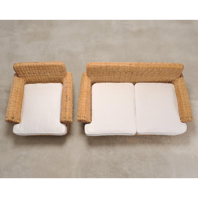 Wood Organic Modern Woven Rattan Wicker Lounge Chair and Settee For Sale - Image 7 of 18