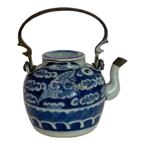 19th Century Chinese Export Blue and White Teapot with Brass Handle