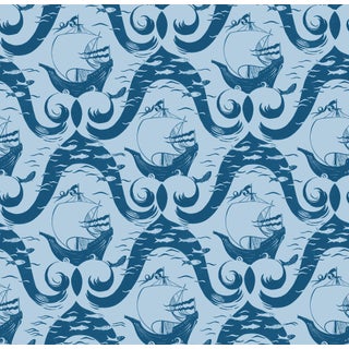 Cravelle Wallpaper by Paule Marrot in Dark Blue For Sale