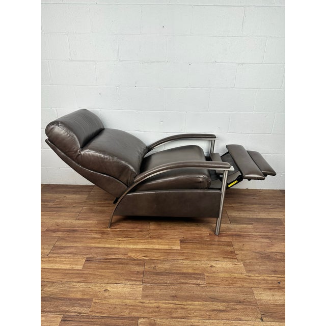 Ethan Allen Radius Taupe Leather Metal Frame Modern Recliner Chair For Sale - Image 9 of 11