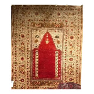 Antique Turkish Silk Prayer Area Rug, Late 19th Century, Red & Gold, 4' x 6' For Sale