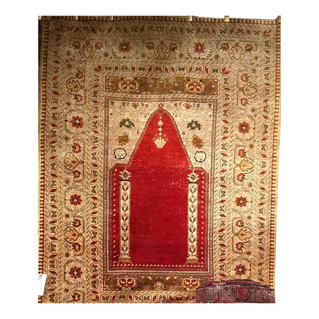 Antique Turkish Silk Prayer Area Rug, Late 19th Century, Red & Gold, 4' x 6' For Sale