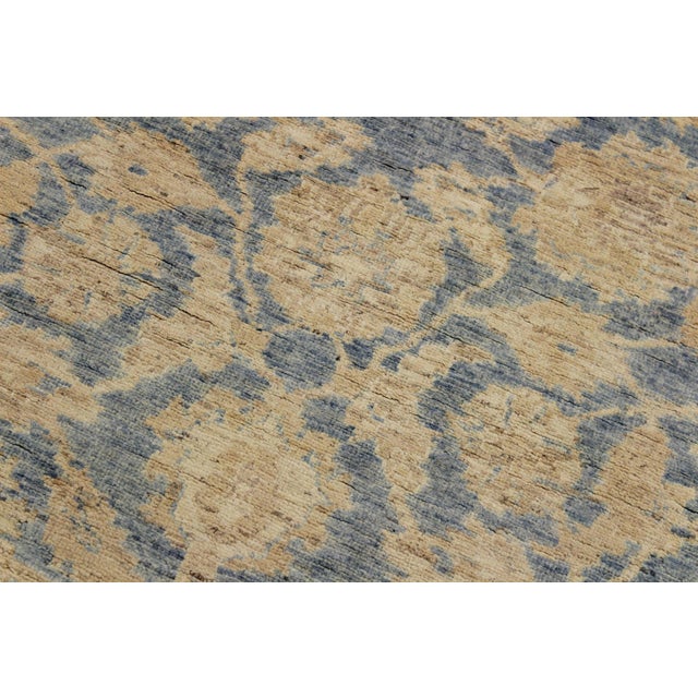 1990s Shabby Chic Ziegler Blue/Gold Wool Runner Rug- 3'11'' X 10'11'' For Sale - Image 5 of 10