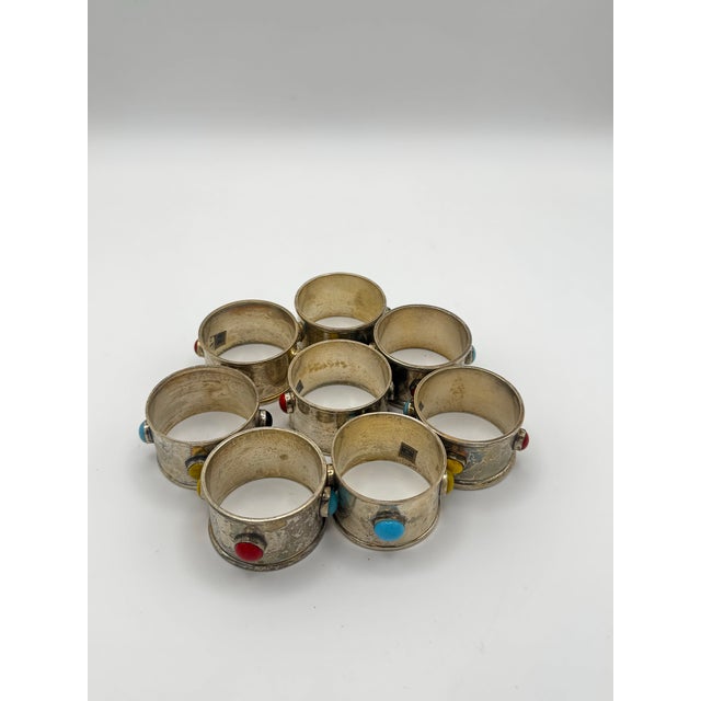 MCM Silver and Gemstone Napkins, Set of 8, Made in India For Sale - Image 10 of 12