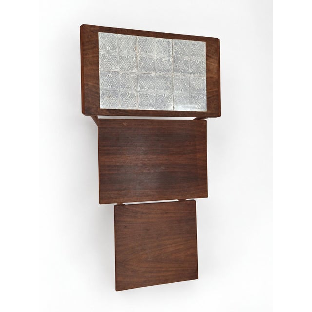 Rosewood Nesting Tables with Ceramic Tiles, Denmark, 1960s, Set of 3 For Sale - Image 12 of 18